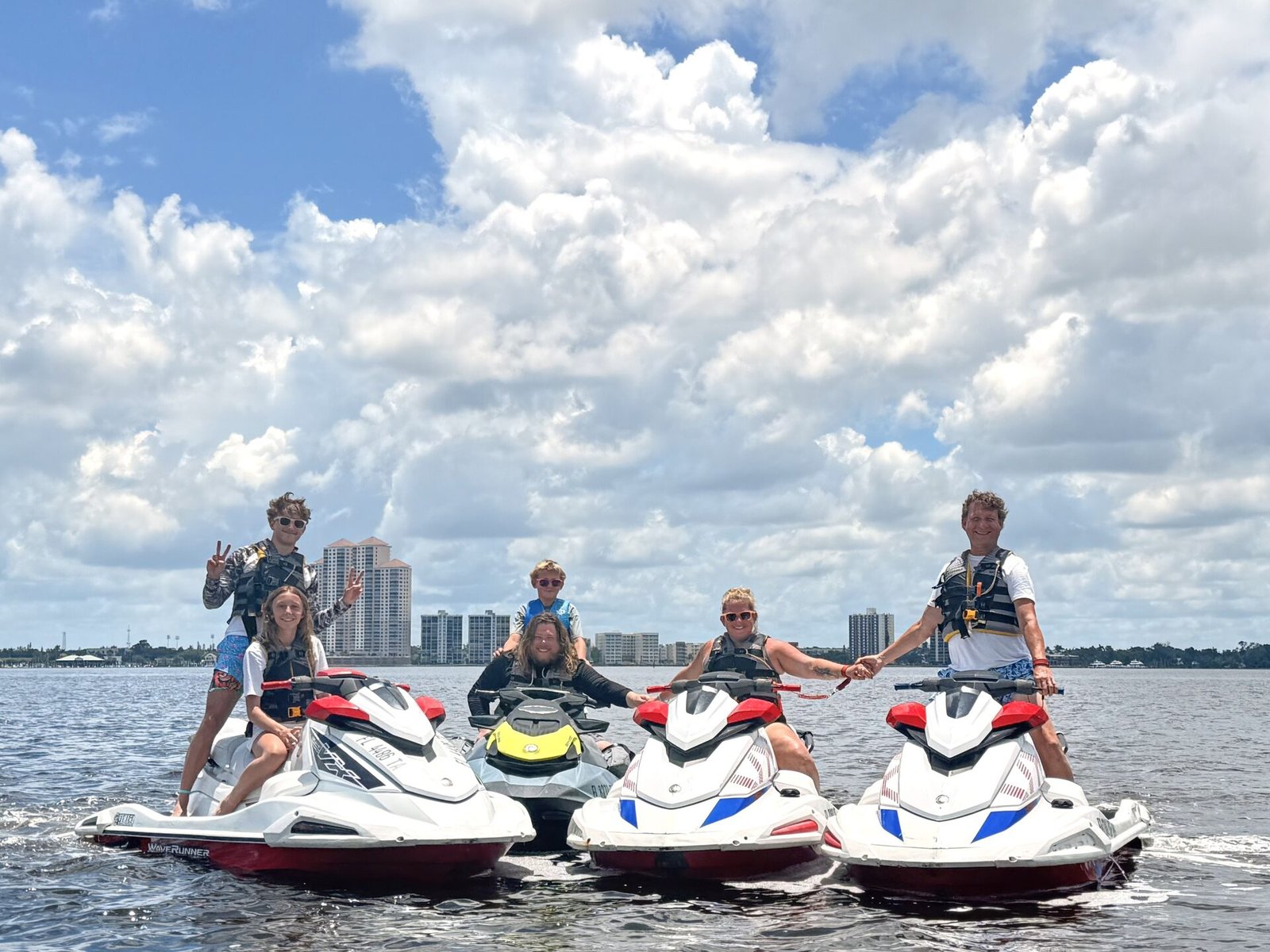 Large family group on jet ski rentals near Fort Myers